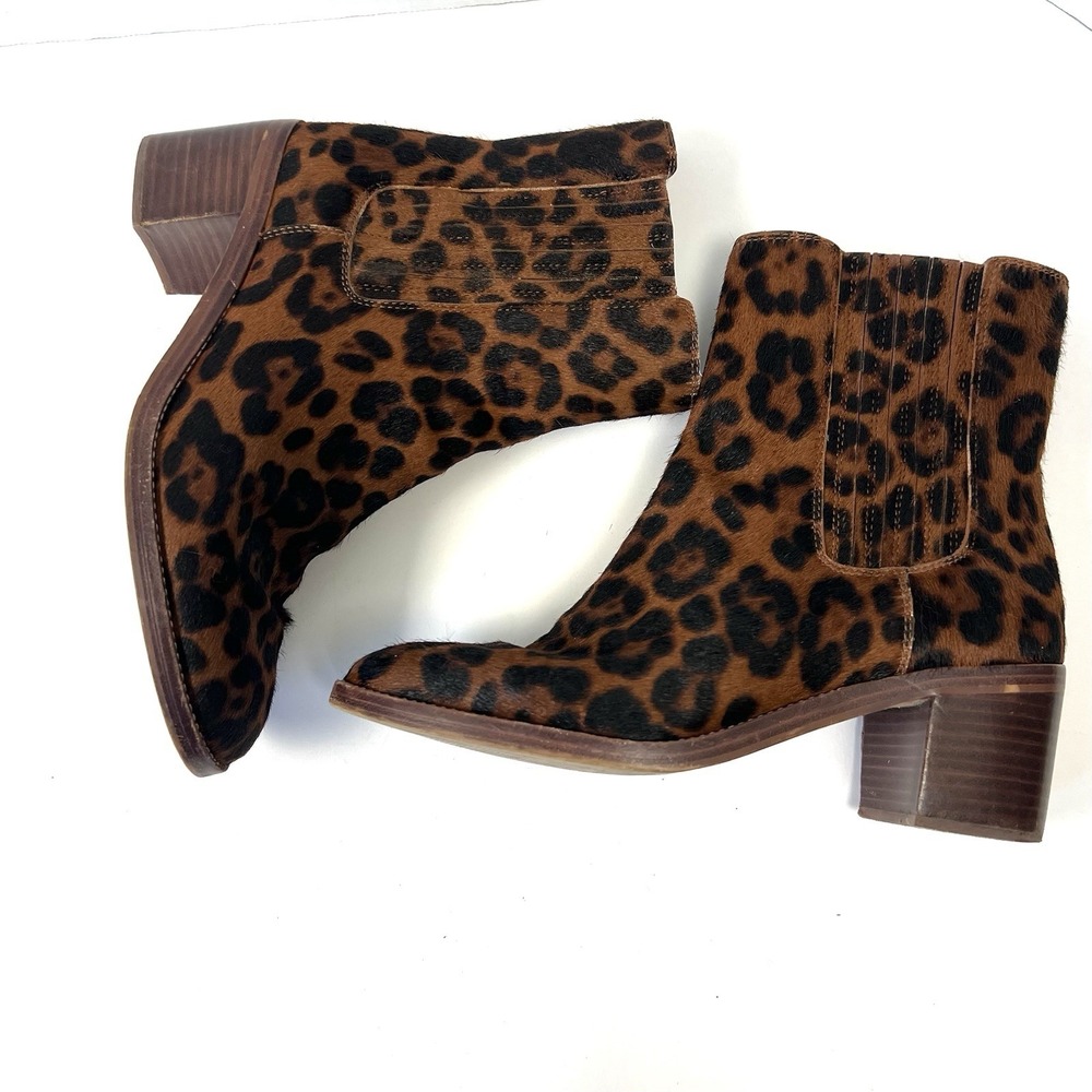 Madewell The Autumn High Leopard Calf Hair Chelsea Boots Women's Sz 9.5 Office - Picture 6 of 11